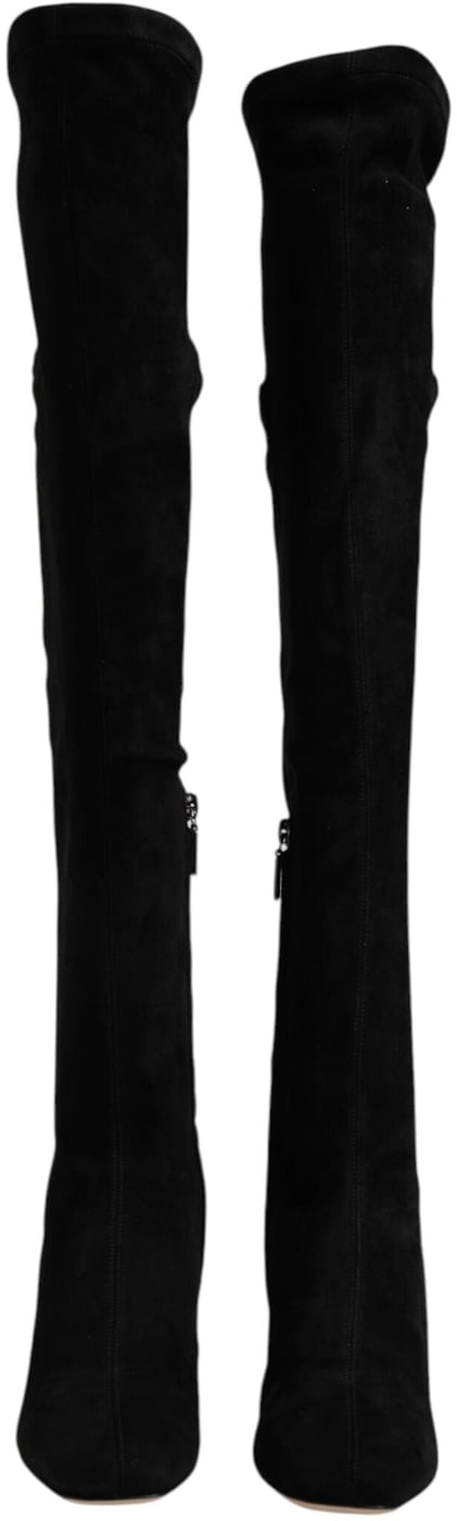 Dolce & Gabbana Black Suede Leather Knee High Boots Shoes