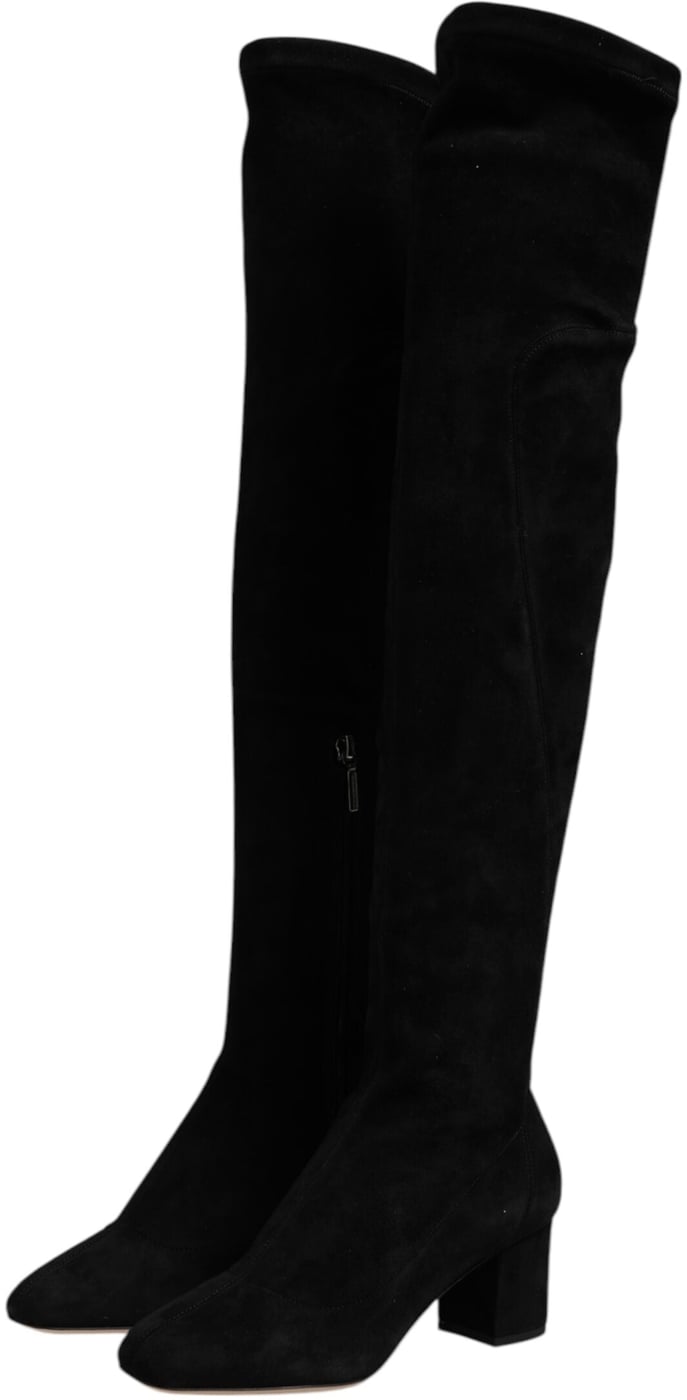 Dolce & Gabbana Black Suede Leather Knee High Boots Shoes
