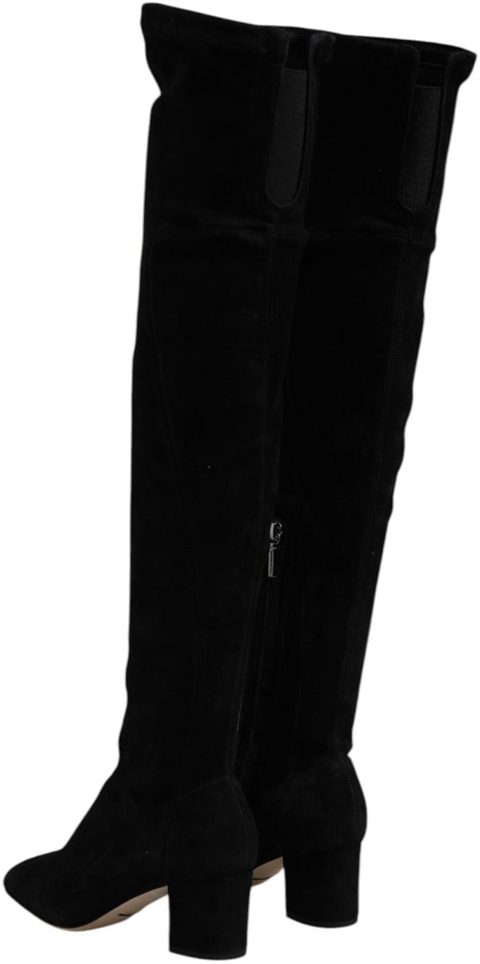 Dolce & Gabbana Black Suede Leather Knee High Boots Shoes