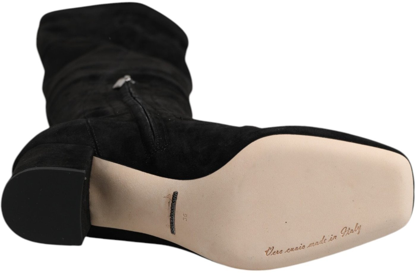 Dolce & Gabbana Black Suede Leather Knee High Boots Shoes
