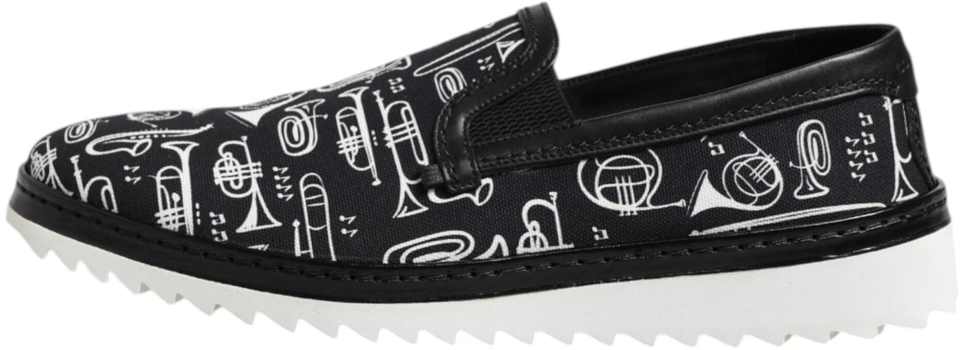 Dolce & Gabbana Black Slip On Printed Men Loafers Shoes