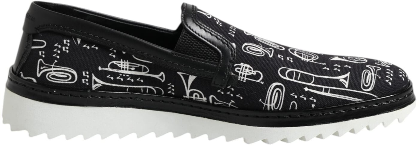 Dolce & Gabbana Black Slip On Printed Men Loafers Shoes