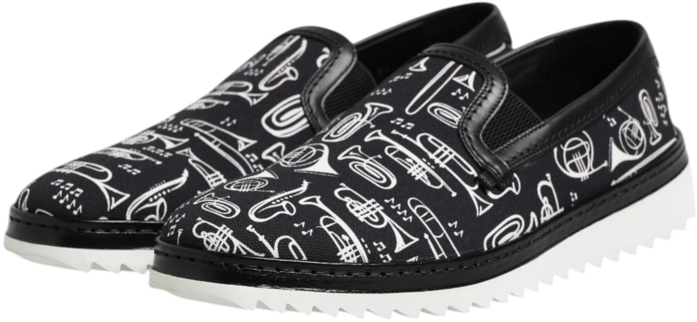 Dolce & Gabbana Black Slip On Printed Men Loafers Shoes