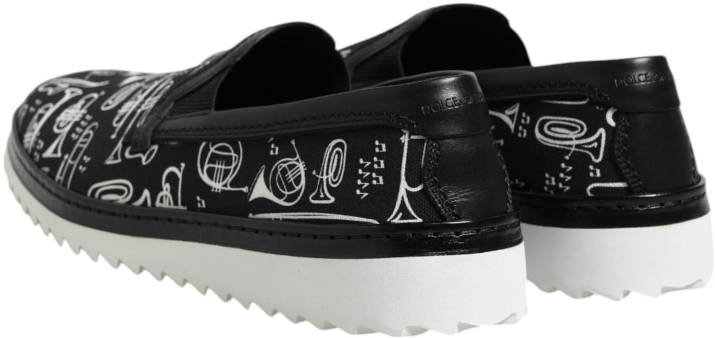 Dolce & Gabbana Black Slip On Printed Men Loafers Shoes