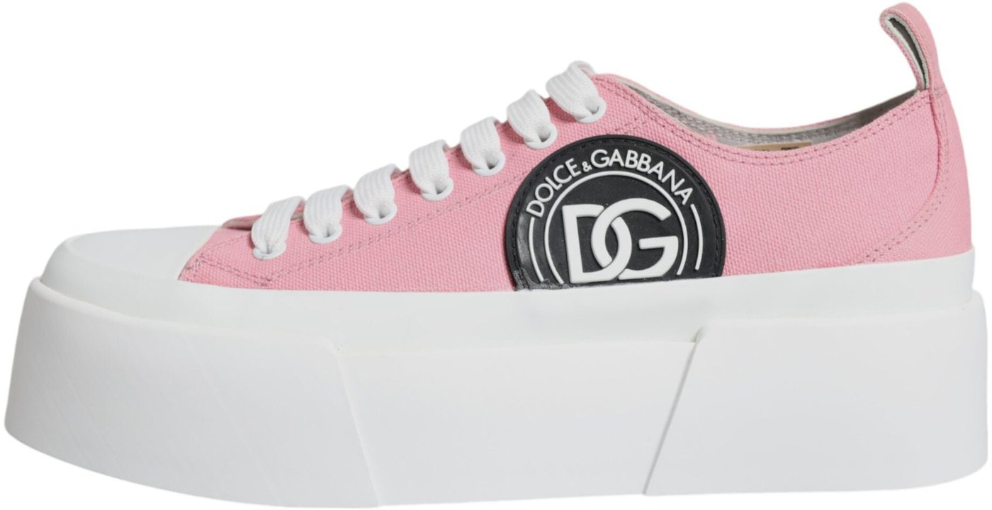 Dolce & Gabbana Pink White Canvas Logo Low Top Sneakers Shoes