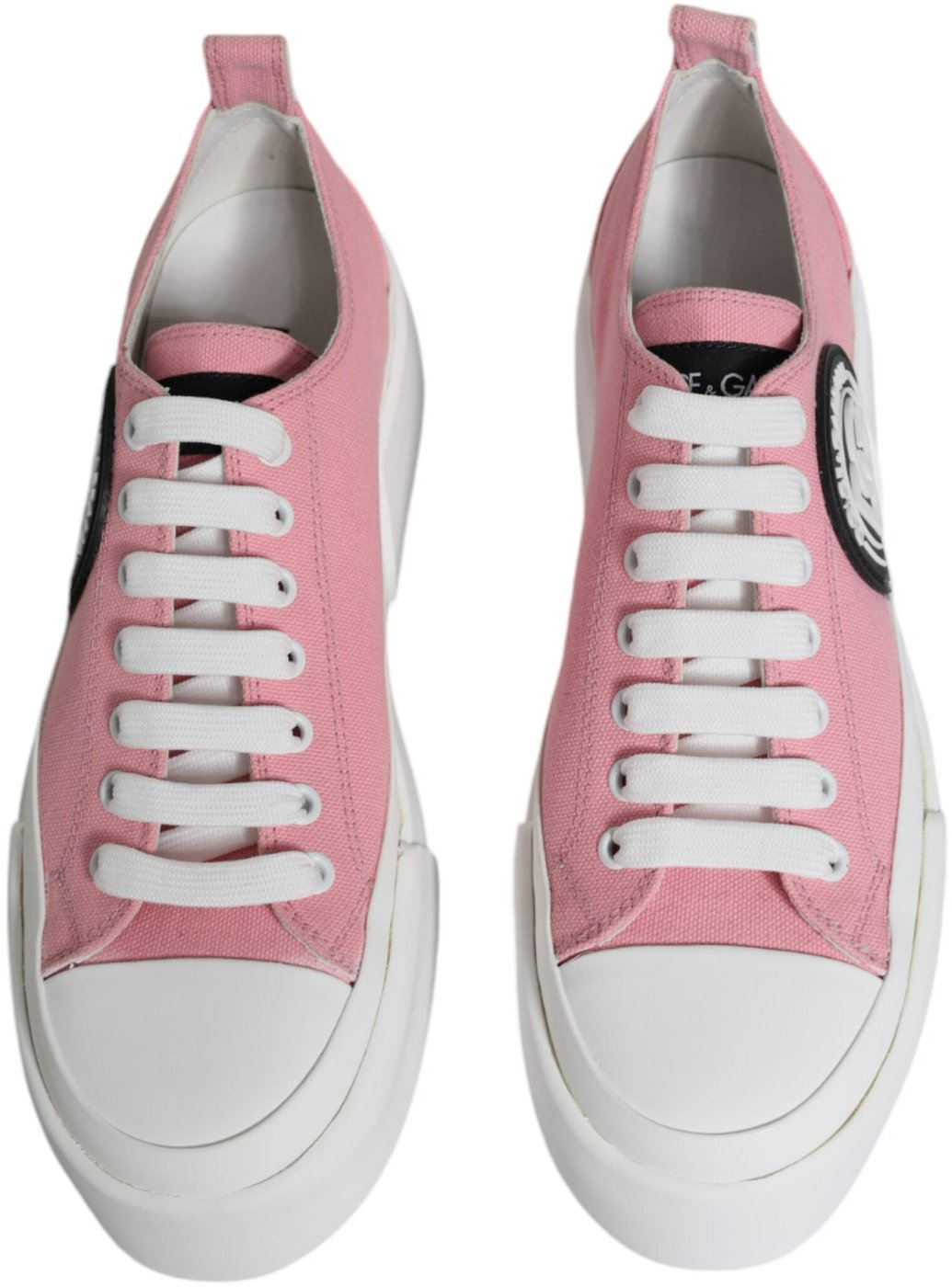 Dolce & Gabbana Pink White Canvas Logo Low Top Sneakers Shoes