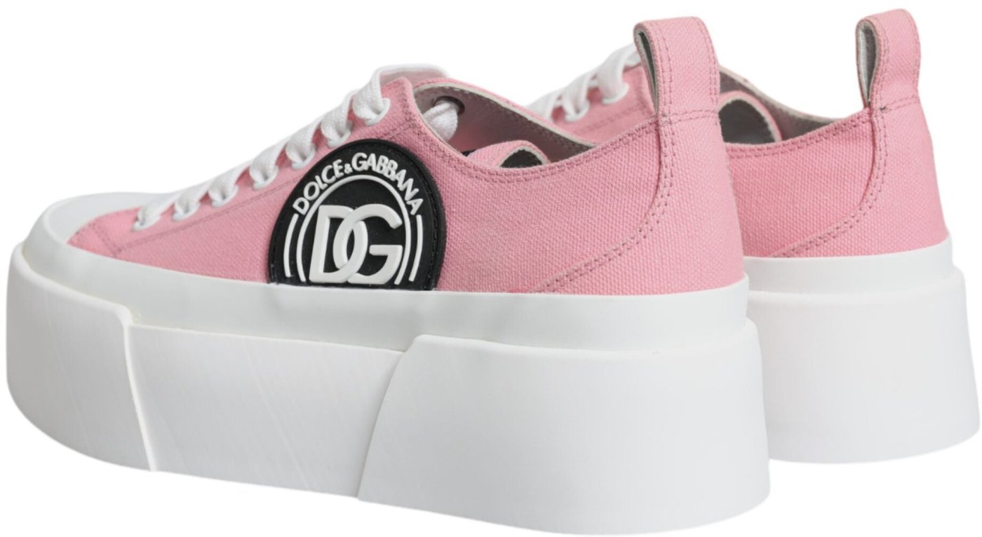 Dolce & Gabbana Pink White Canvas Logo Low Top Sneakers Shoes