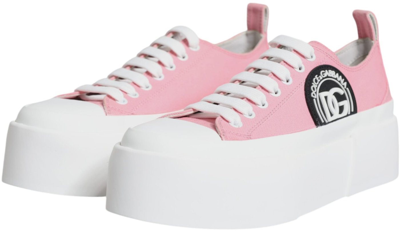 Dolce & Gabbana Pink White Canvas Logo Low Top Sneakers Shoes