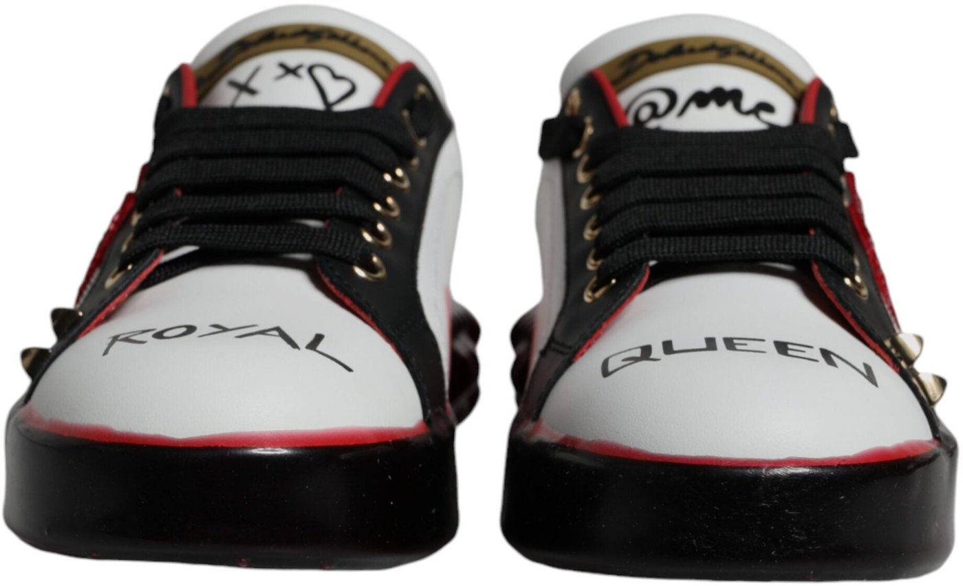 Dolce & Gabbana White Red Crystals Leather Portofino Sneakers Shoes