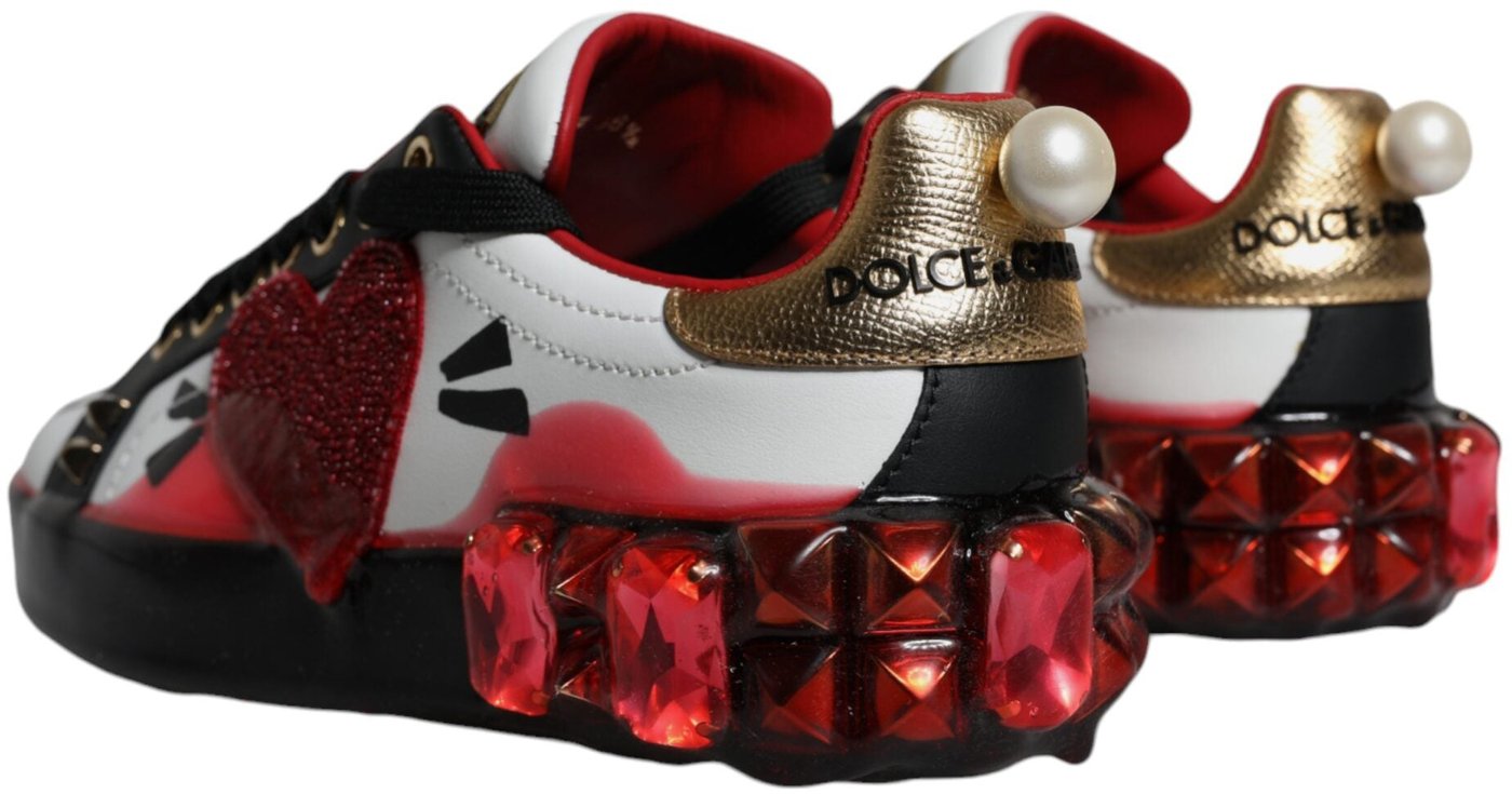 Dolce & Gabbana White Red Crystals Leather Portofino Sneakers Shoes