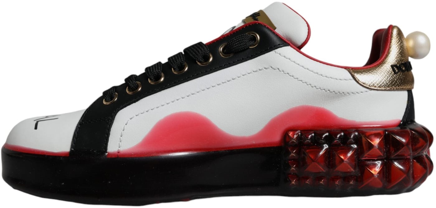 Dolce & Gabbana White Red Crystals Leather Portofino Sneakers Shoes