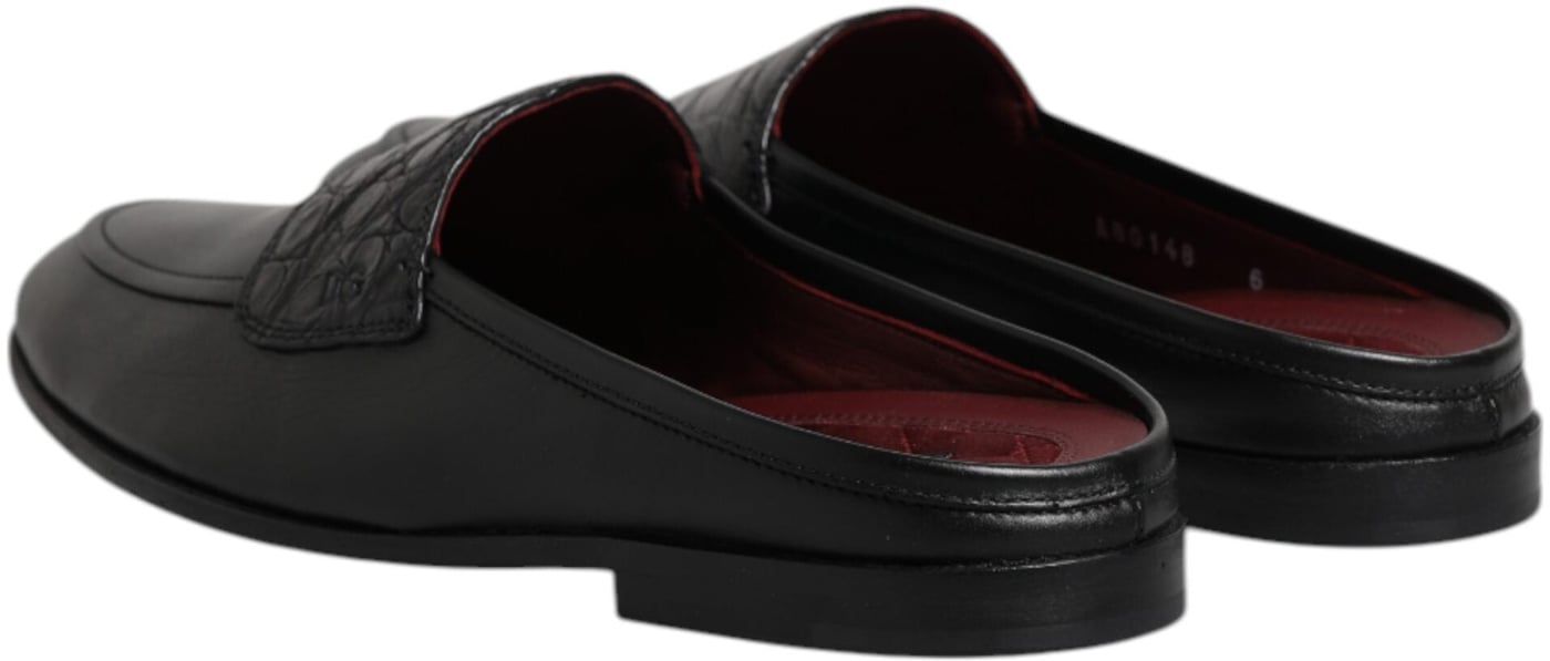 Dolce & Gabbana Black Calfskin Leather Slip On Loafers Shoes