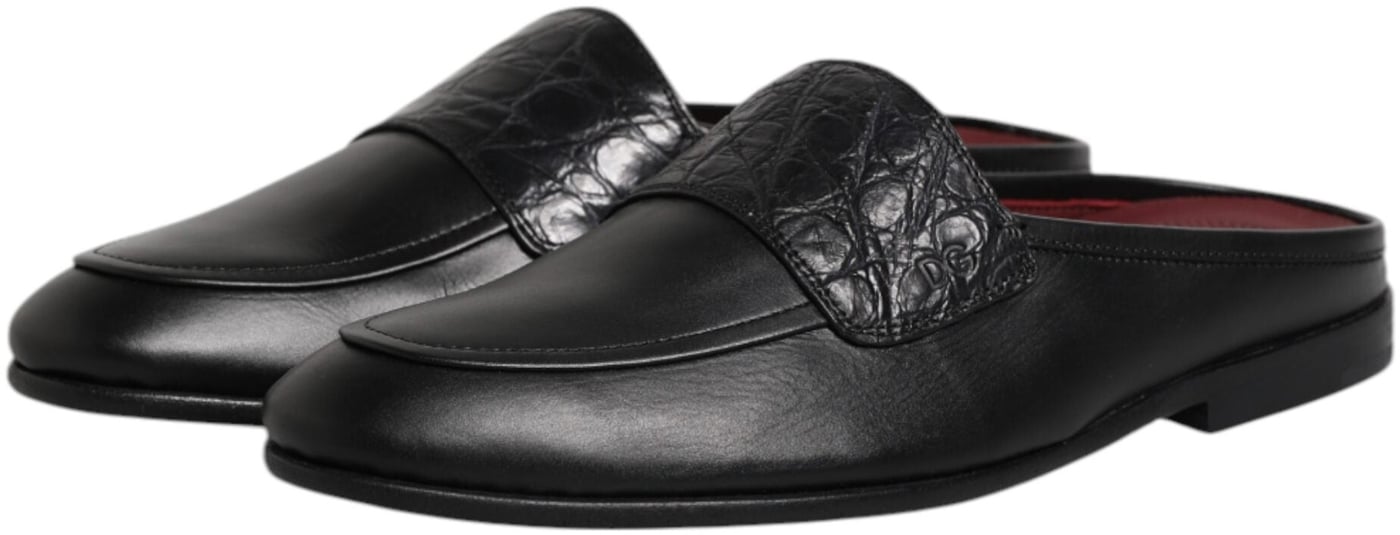 Dolce & Gabbana Black Calfskin Leather Slip On Loafers Shoes