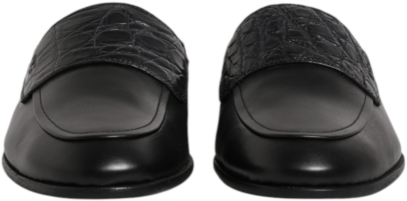Dolce & Gabbana Black Calfskin Leather Slip On Loafers Shoes