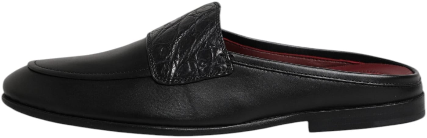 Dolce & Gabbana Black Calfskin Leather Slip On Loafers Shoes