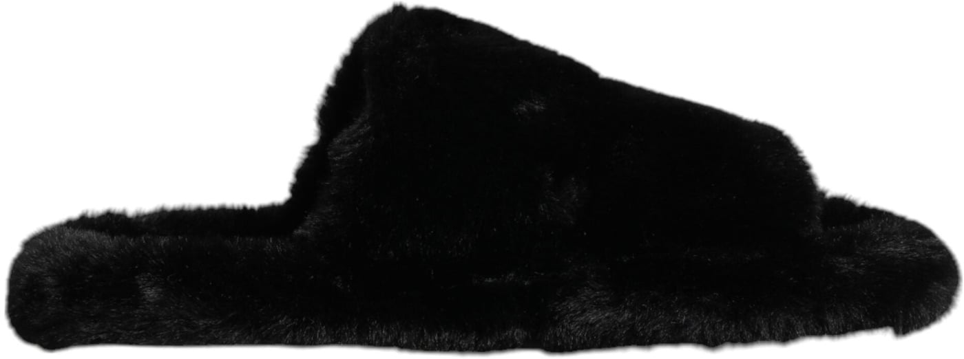 Dolce & Gabbana Black Polyester Velvet Slides Slipper Shoes