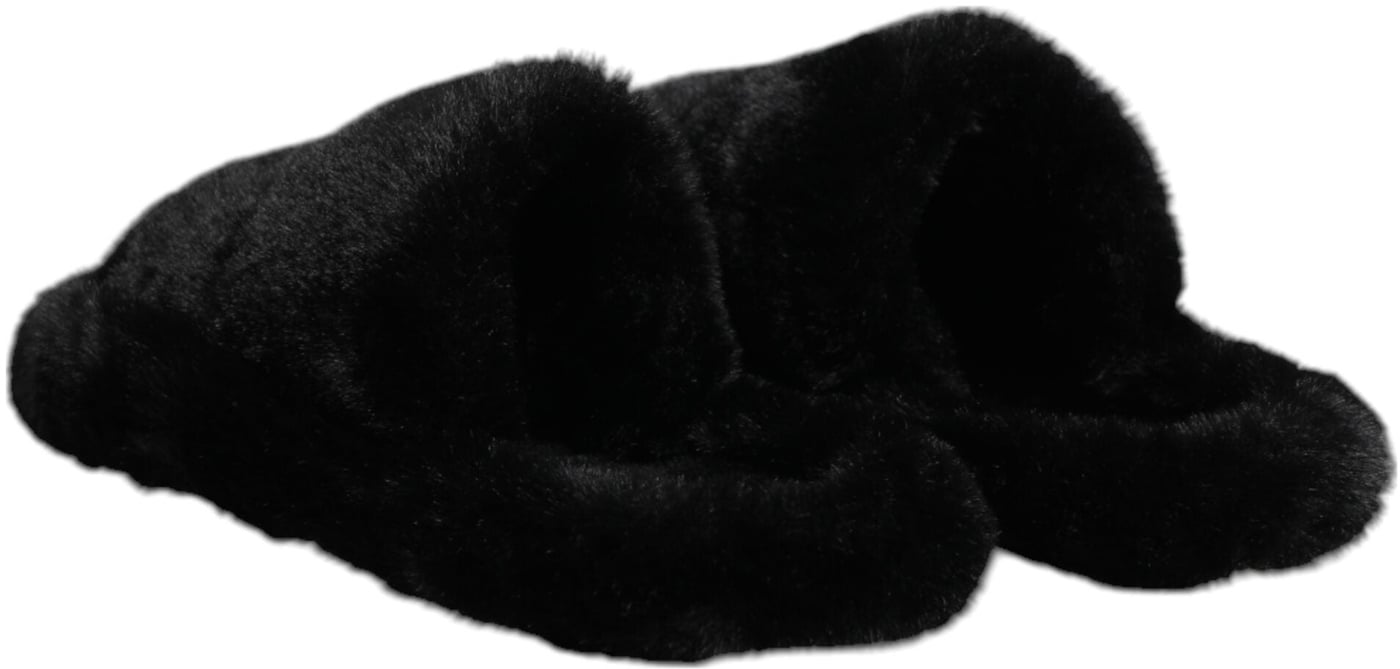 Dolce & Gabbana Black Polyester Velvet Slides Slipper Shoes