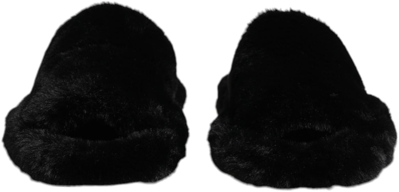 Dolce & Gabbana Black Polyester Velvet Slides Slipper Shoes