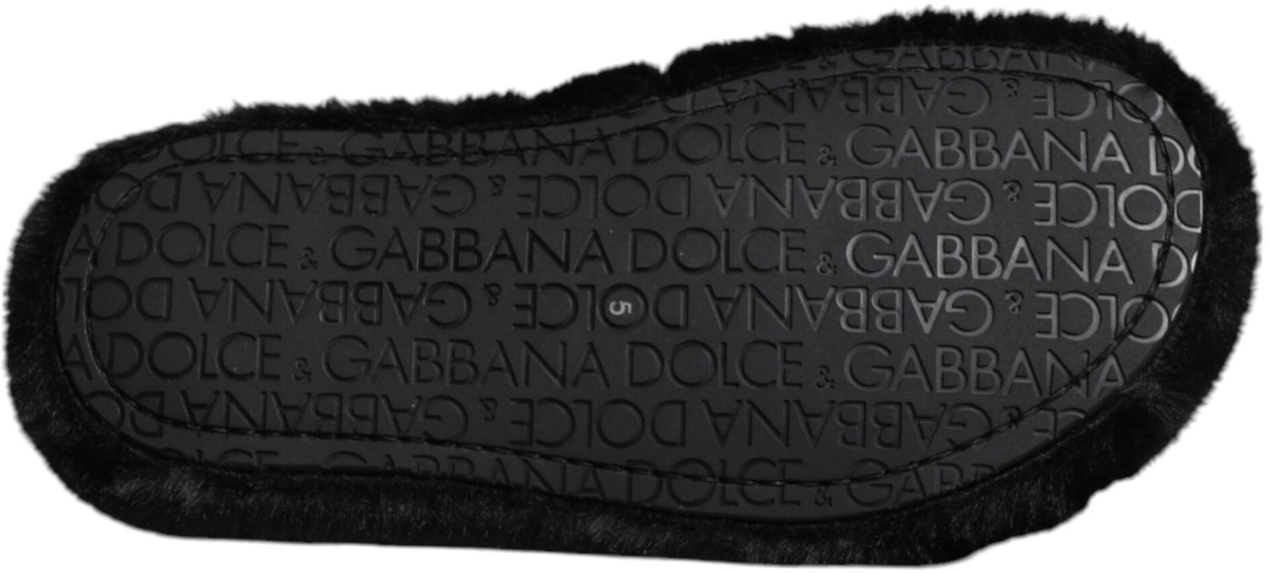 Dolce & Gabbana Black Polyester Velvet Slides Slipper Shoes
