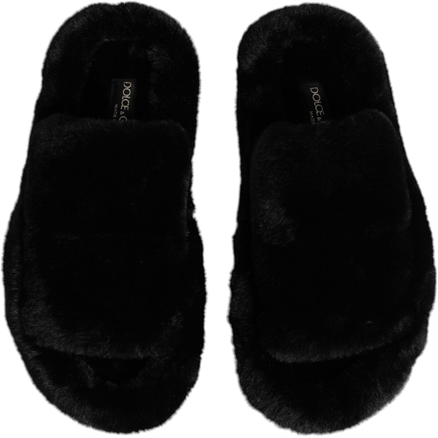 Dolce & Gabbana Black Polyester Velvet Slides Slipper Shoes