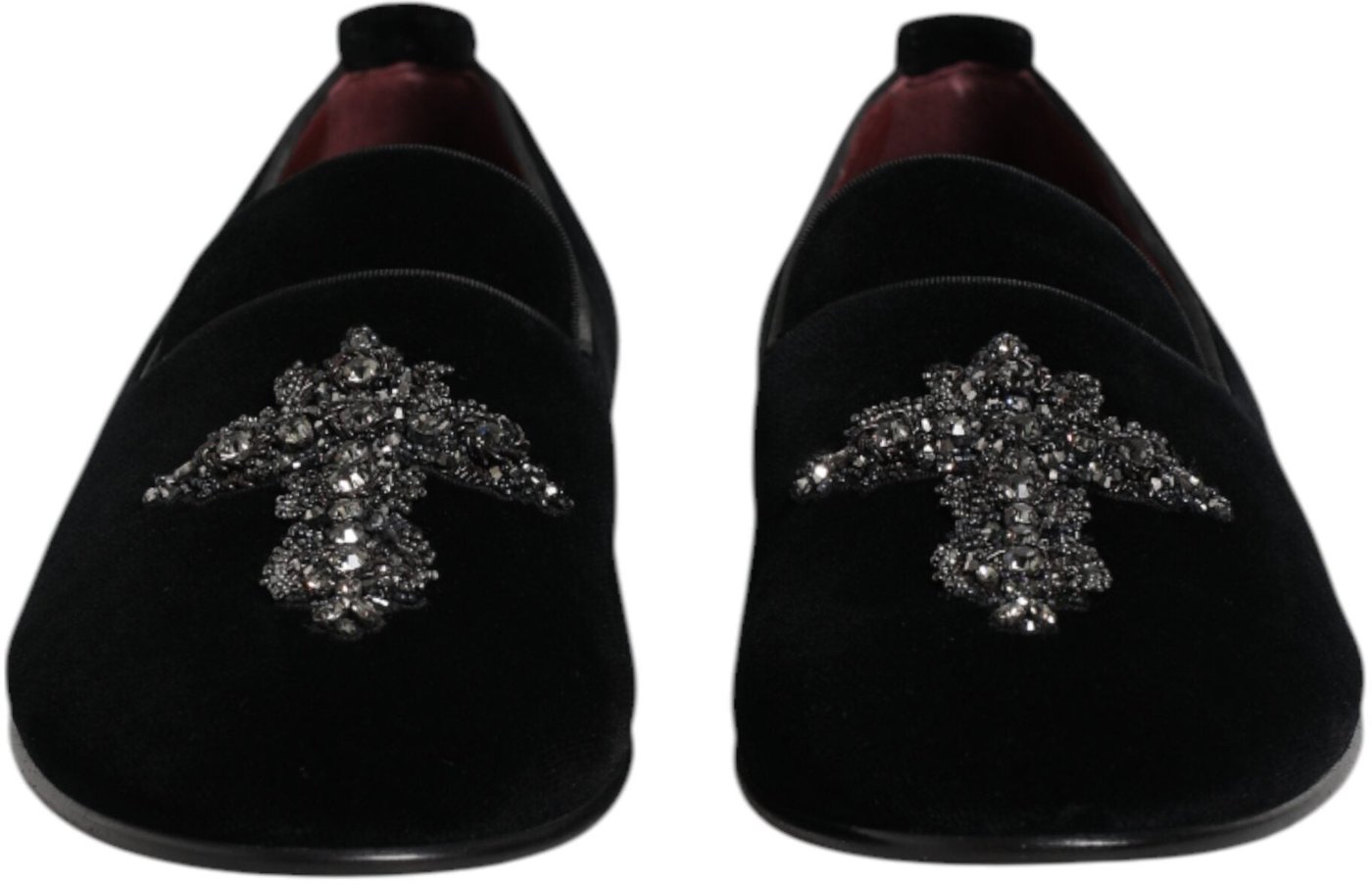 Dolce & Gabbana Black Velvet Embellished Loafer Slip On Shoes