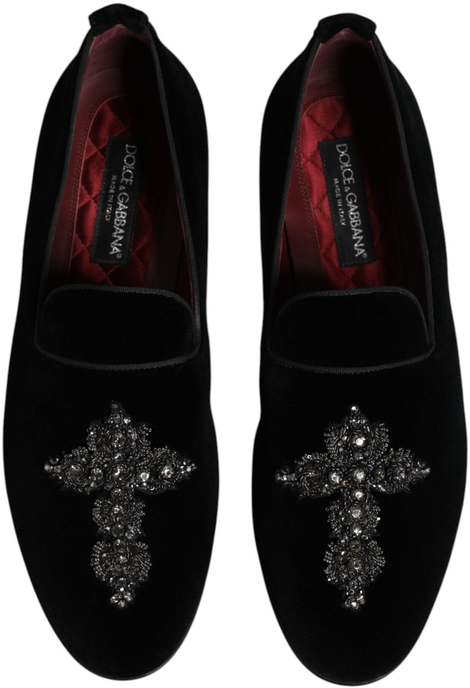 Dolce & Gabbana Black Velvet Embellished Loafer Slip On Shoes