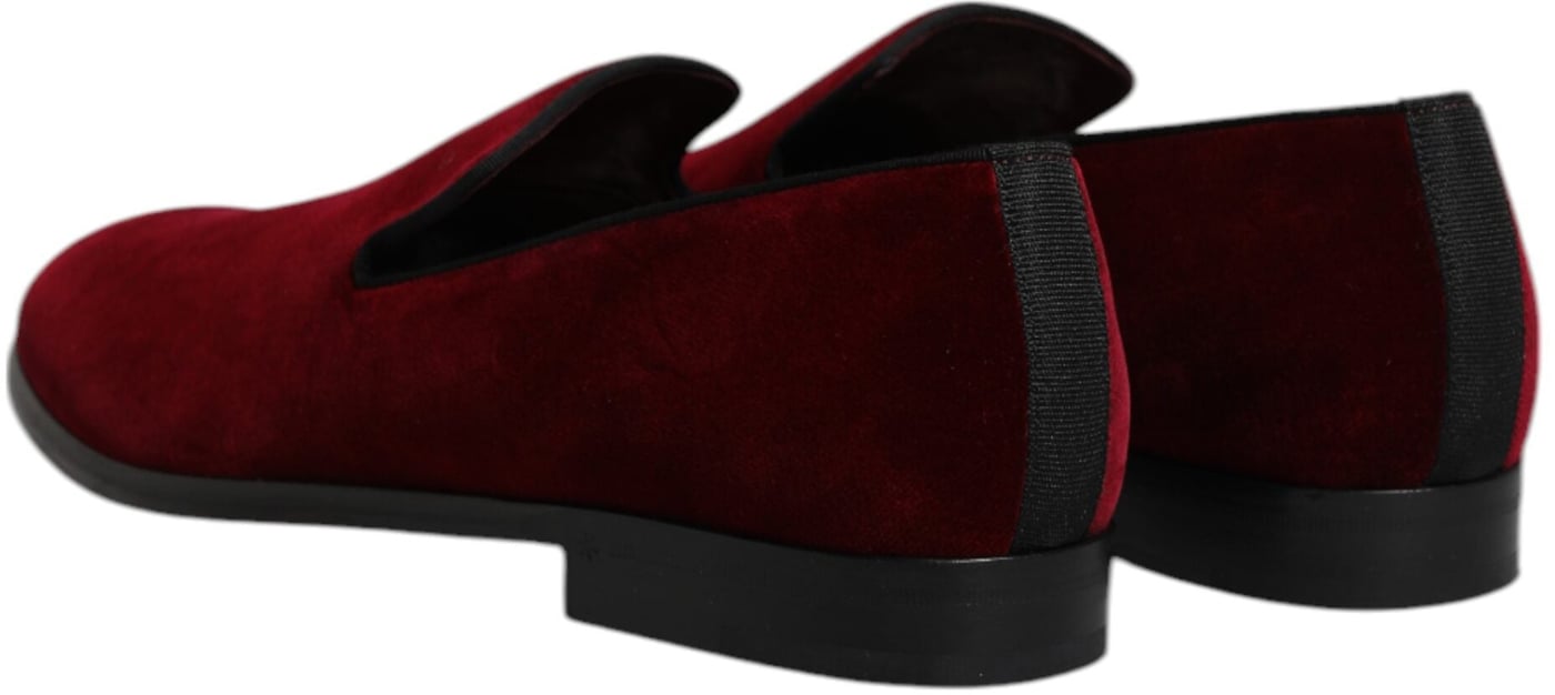 Dolce & Gabbana Red Cotton Velvet Slip On Loafers Formal Shoes