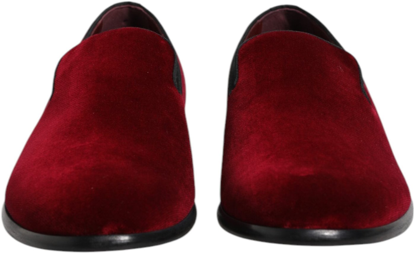 Dolce & Gabbana Red Cotton Velvet Slip On Loafers Formal Shoes