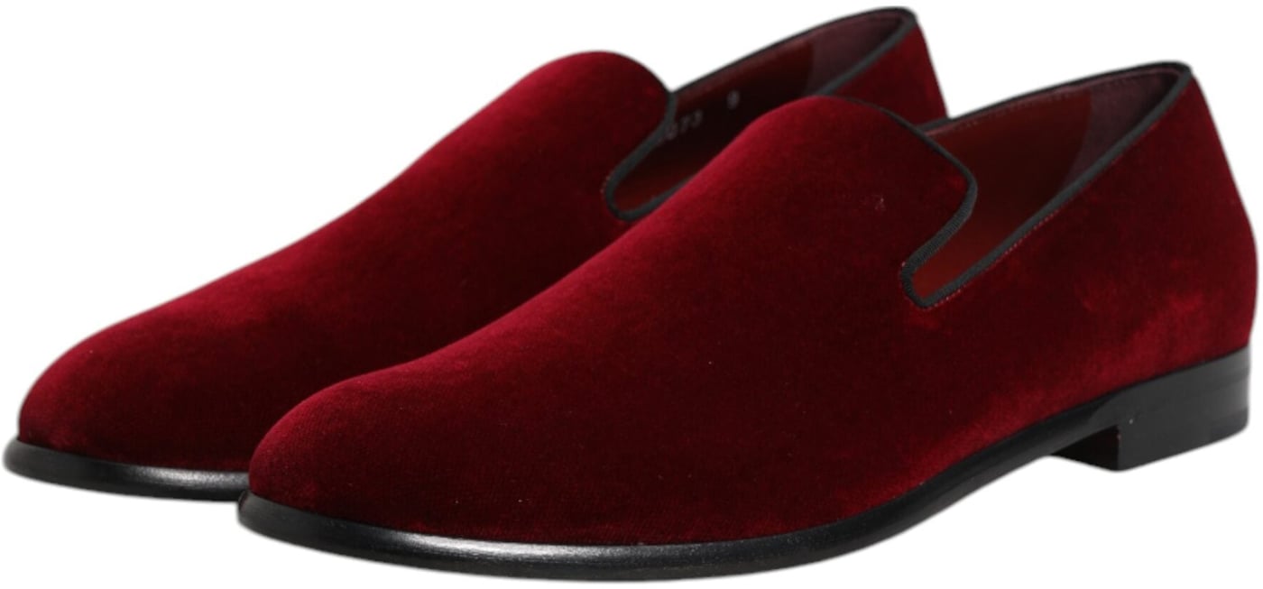 Dolce & Gabbana Red Cotton Velvet Slip On Loafers Formal Shoes