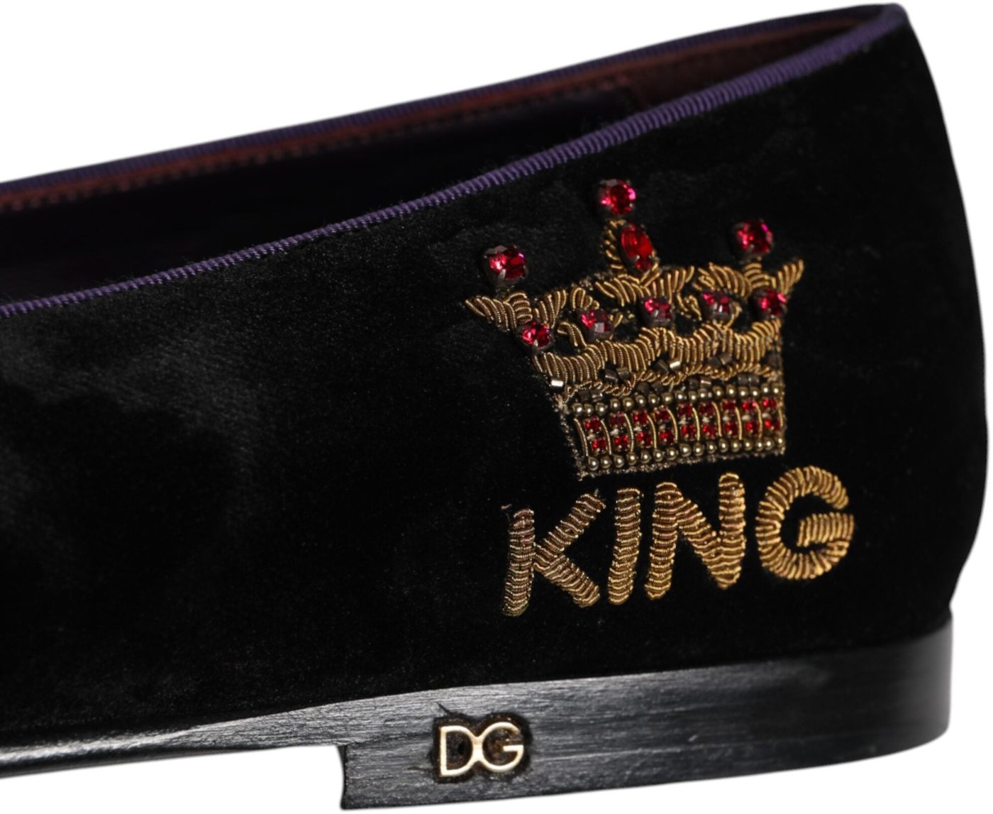 Dolce & Gabbana Black DG Crown Embroidery Loafers Slip On Shoes