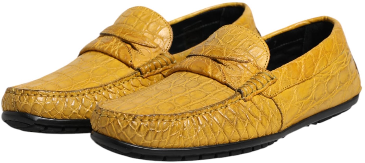 Dolce & Gabbana Yellow Exotic Leather Loafers Slip On Shoes