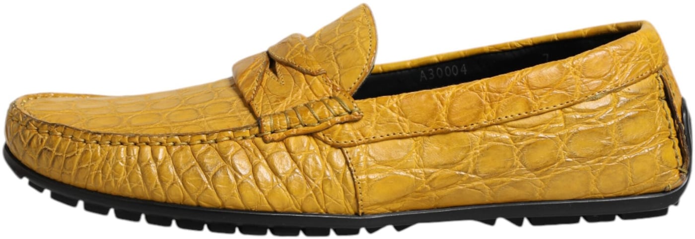 Dolce & Gabbana Yellow Exotic Leather Loafers Slip On Shoes