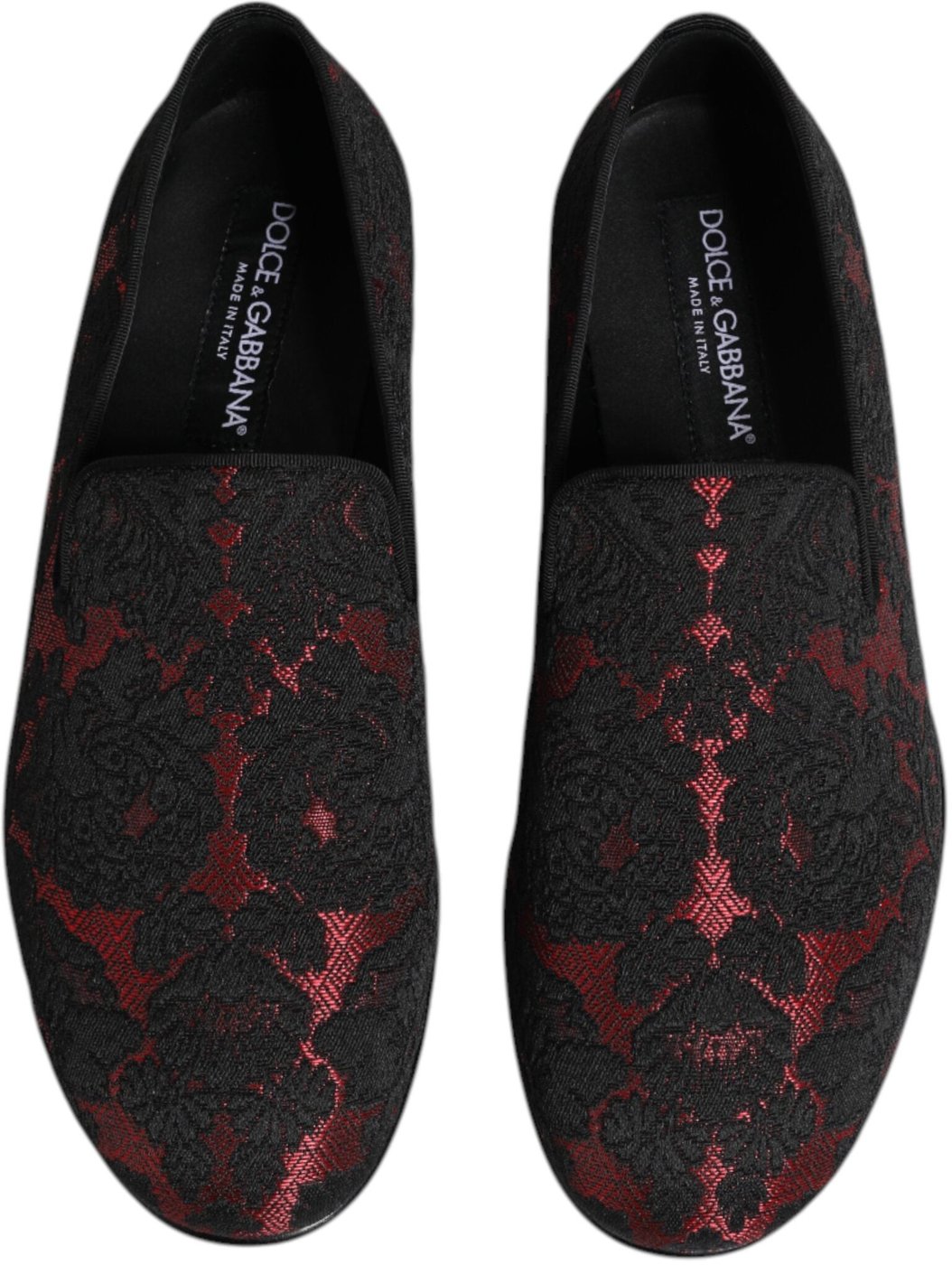 Dolce & Gabbana Red Black Jacquard Slip On Men Loafers Shoes