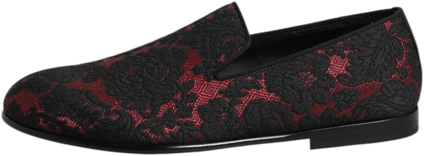 Dolce & Gabbana Red Black Jacquard Slip On Men Loafers Shoes