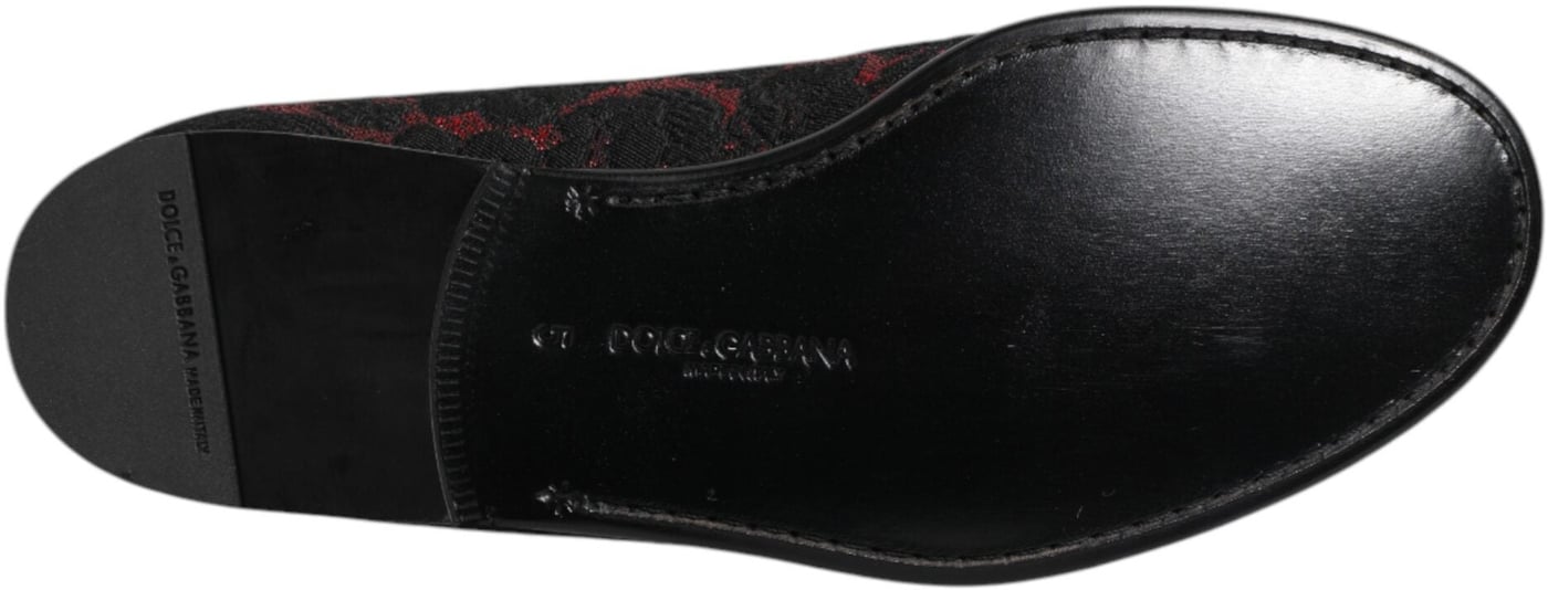 Dolce & Gabbana Red Black Jacquard Slip On Men Loafers Shoes