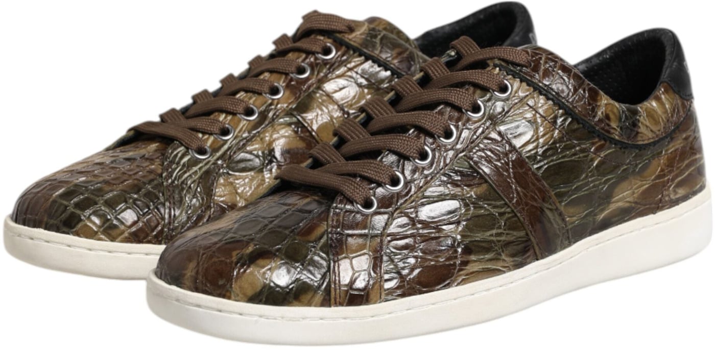 Dolce & Gabbana Brown Exotic Leather Low Top Sneakers Shoes