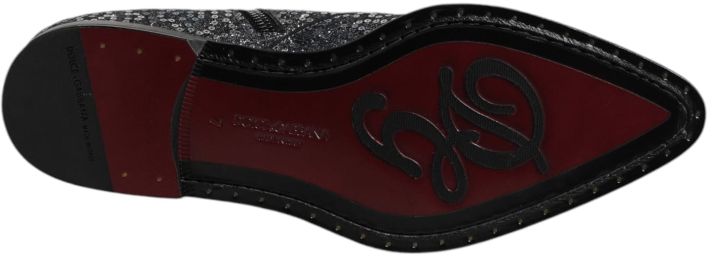 Dolce & Gabbana Dark Gray Cotton Sequined Chelsea Boots Shoes