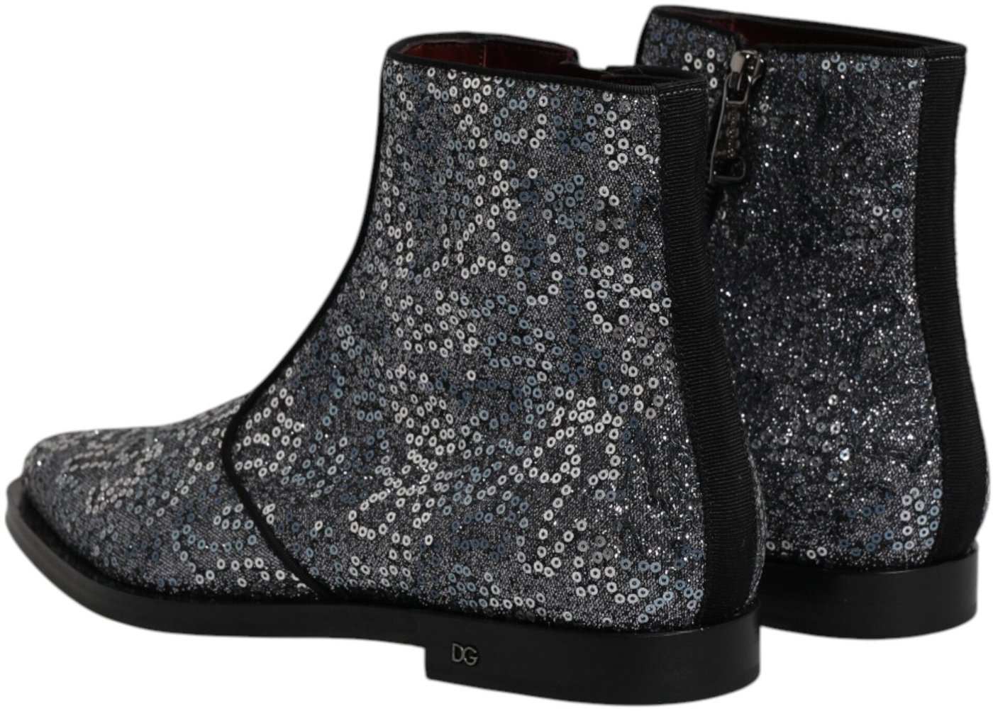 Dolce & Gabbana Dark Gray Cotton Sequined Chelsea Boots Shoes