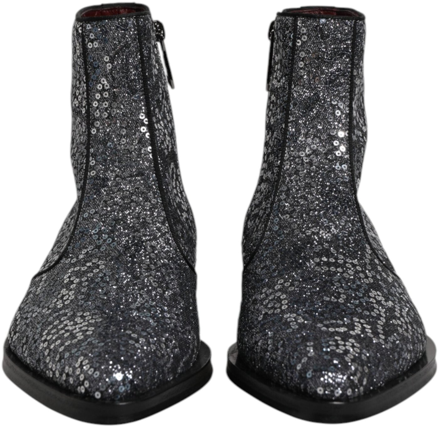 Dolce & Gabbana Dark Gray Cotton Sequined Chelsea Boots Shoes