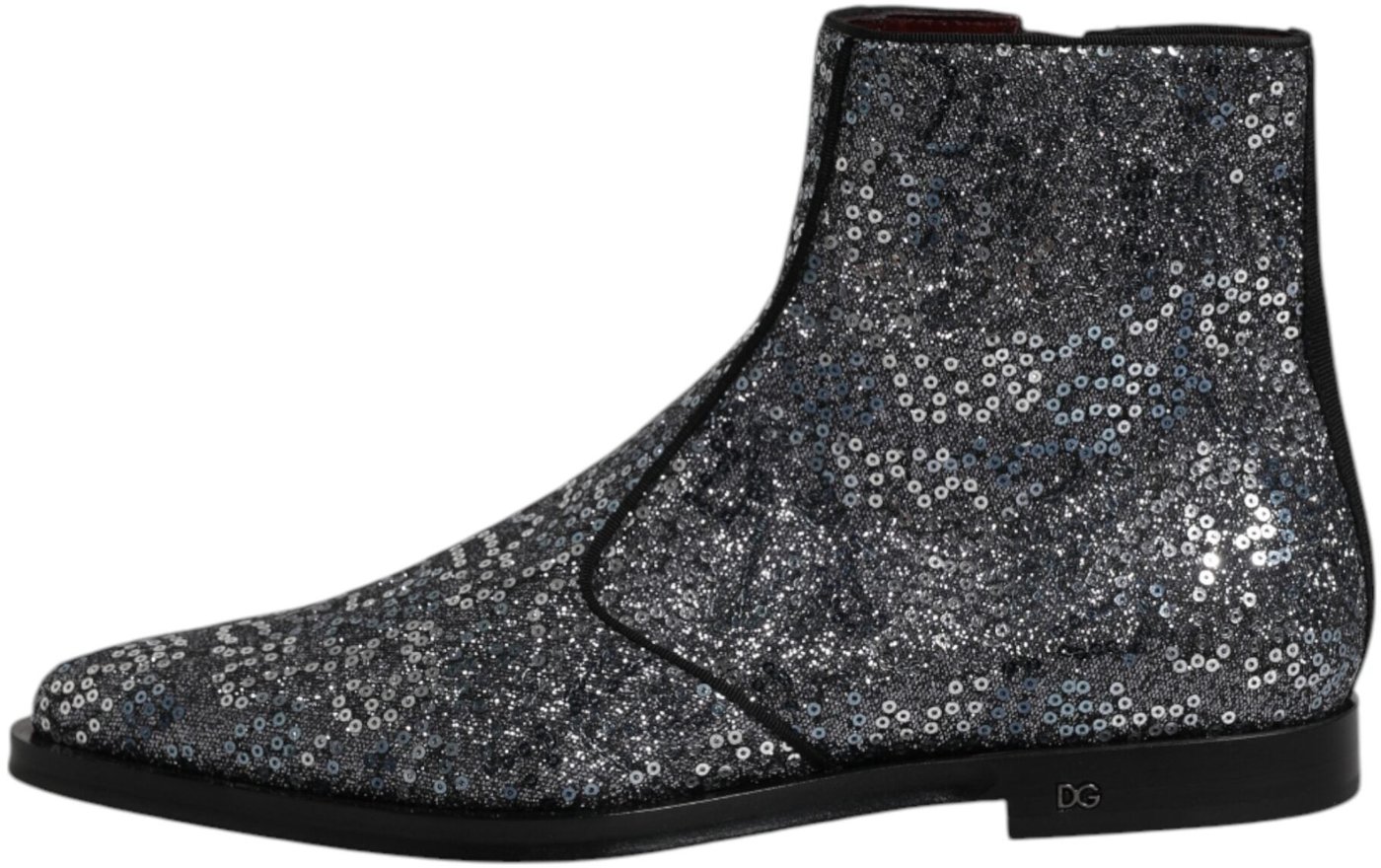 Dolce & Gabbana Dark Gray Cotton Sequined Chelsea Boots Shoes