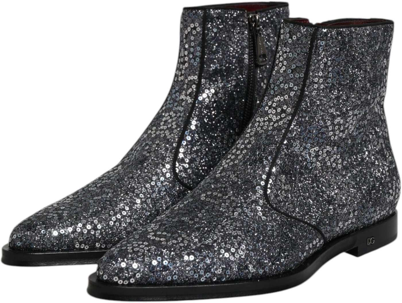 Dolce & Gabbana Dark Gray Cotton Sequined Chelsea Boots Shoes