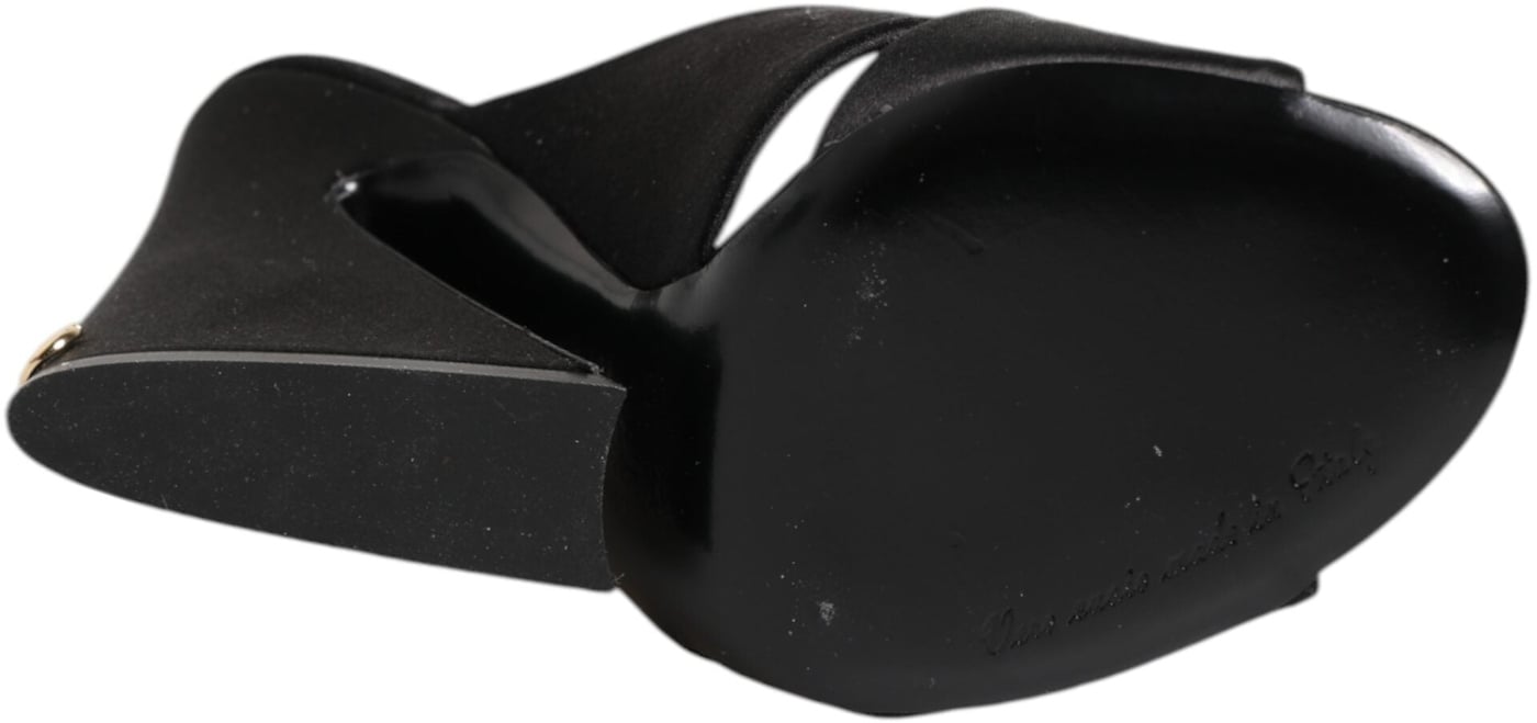 Dolce & Gabbana Black Logo KEIRA Satin Slides Sandals Shoes
