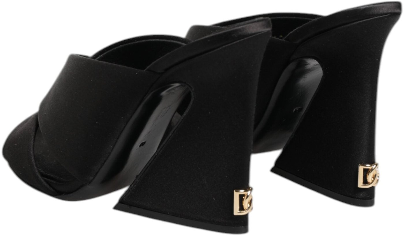 Dolce & Gabbana Black Logo KEIRA Satin Slides Sandals Shoes