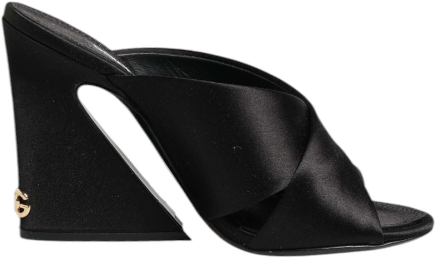 Dolce & Gabbana Black Logo KEIRA Satin Slides Sandals Shoes