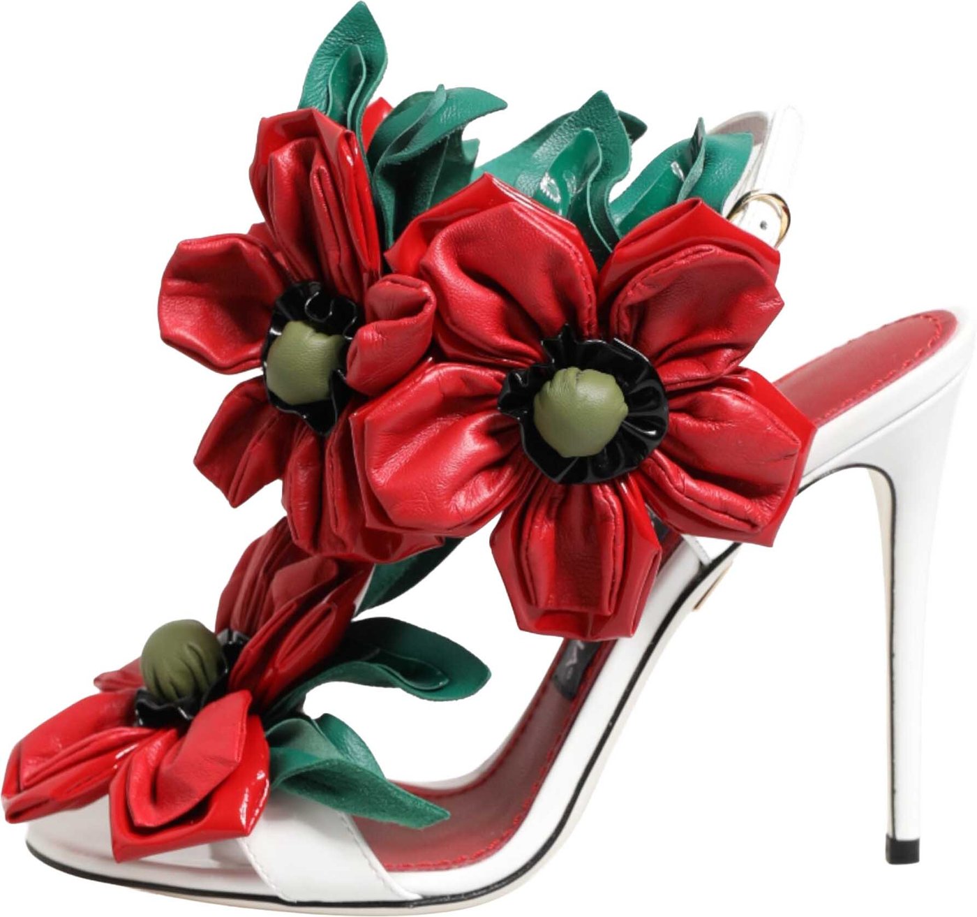 Dolce & Gabbana White Red Floral Detailing Sandals Shoes