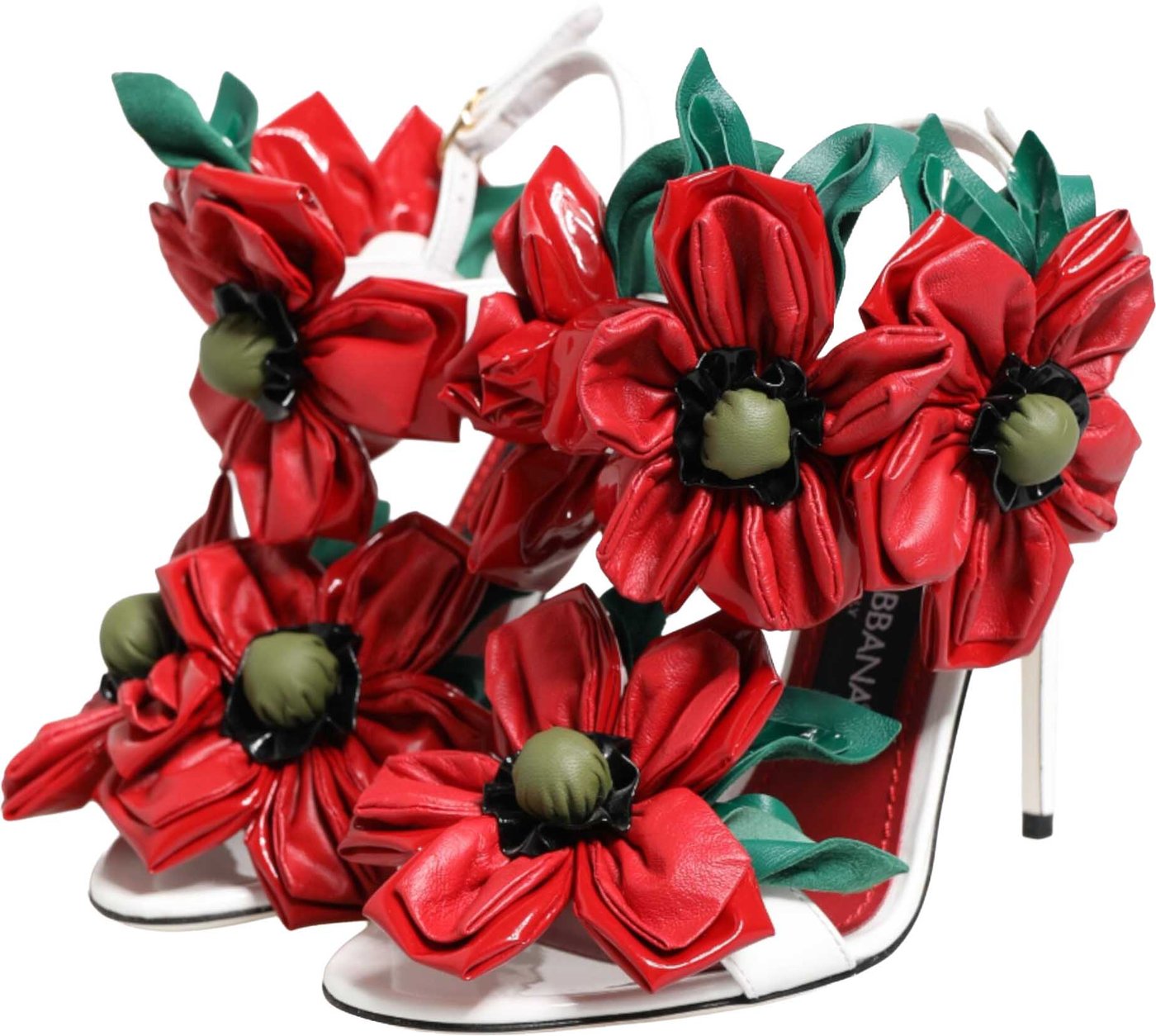 Dolce & Gabbana White Red Floral Detailing Sandals Shoes