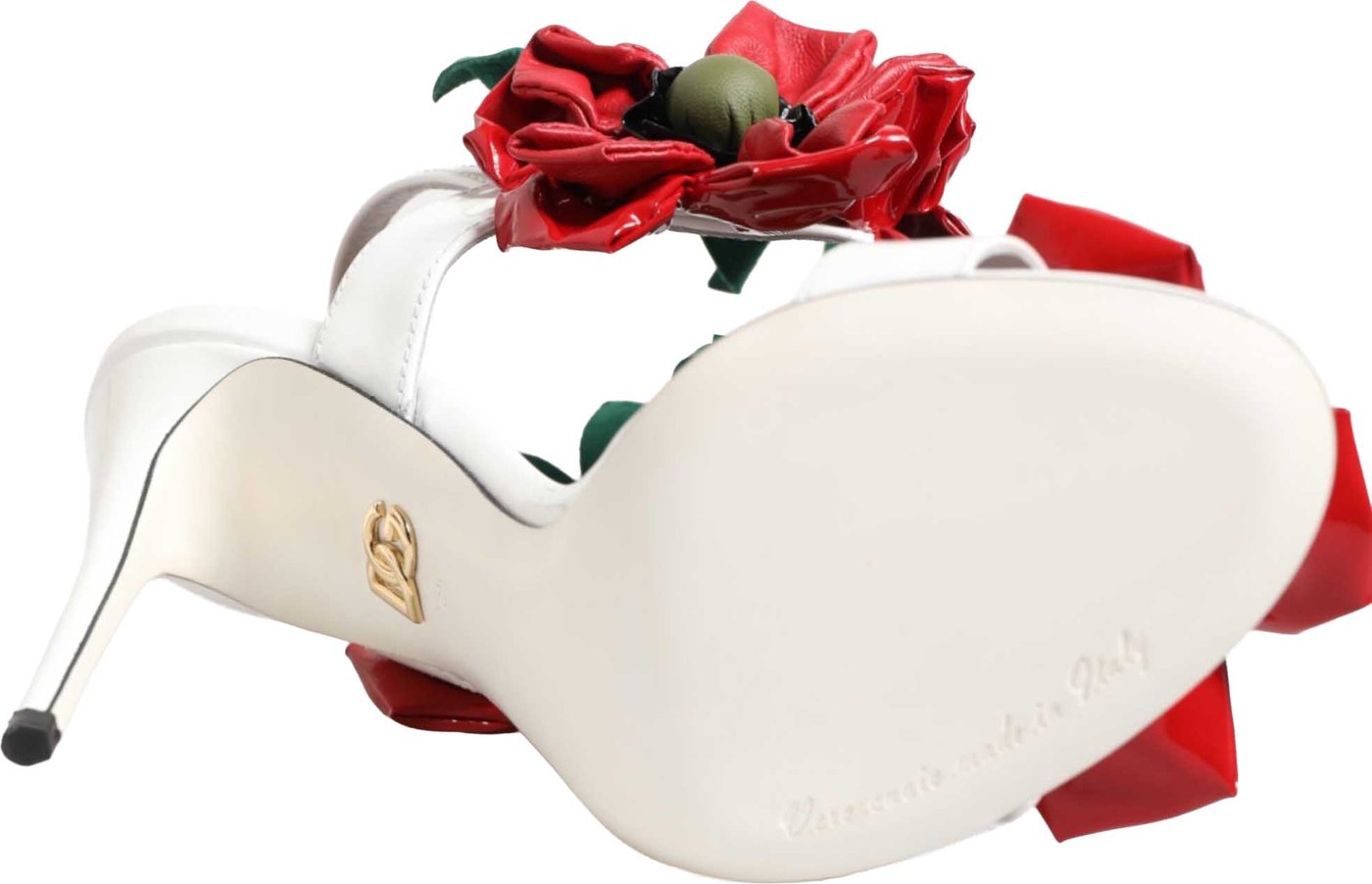 Dolce & Gabbana White Red Floral Detailing Sandals Shoes