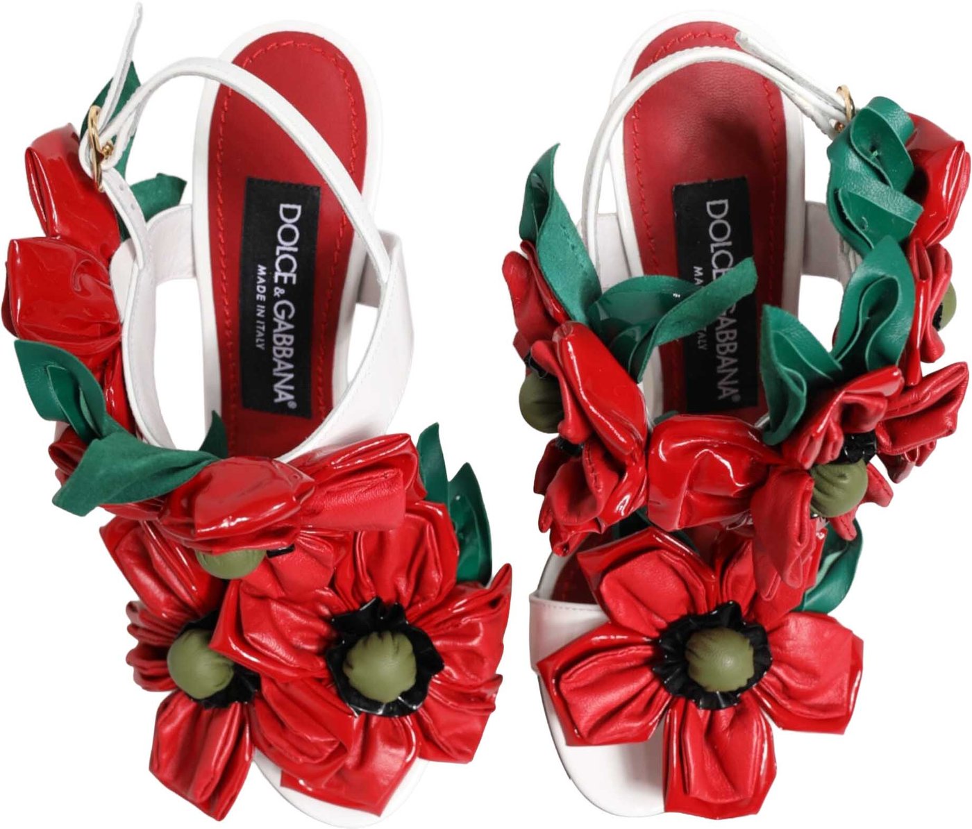 Dolce & Gabbana White Red Floral Detailing Sandals Shoes
