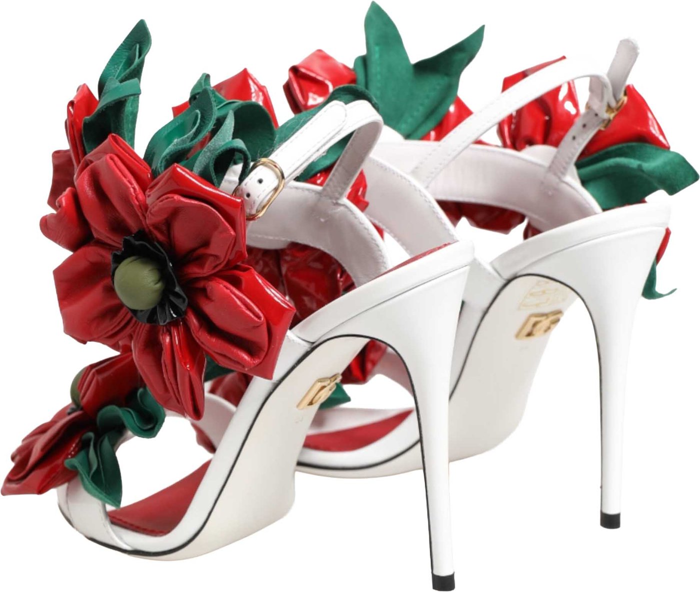 Dolce & Gabbana White Red Floral Detailing Sandals Shoes