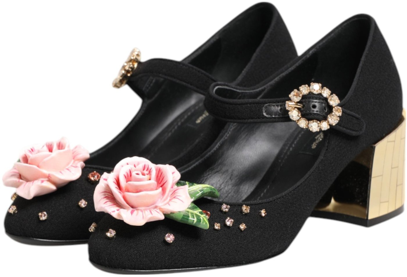 Dolce & Gabbana Black Flower Crystal Embellished Mary Jane Shoes